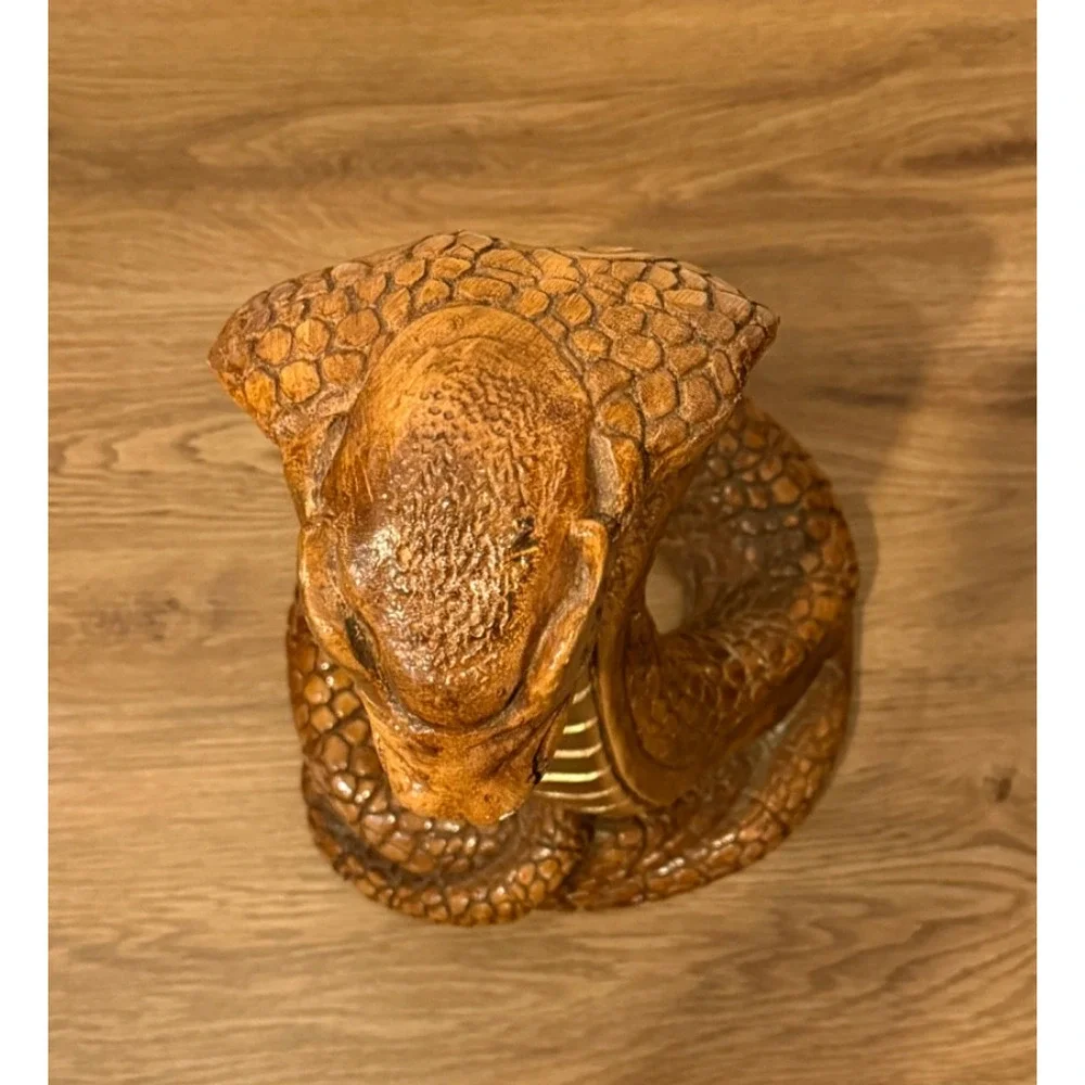 🐍 Vintage Chalkware Cobra Snake Statue 17” Large Brown Gold Figure Decor